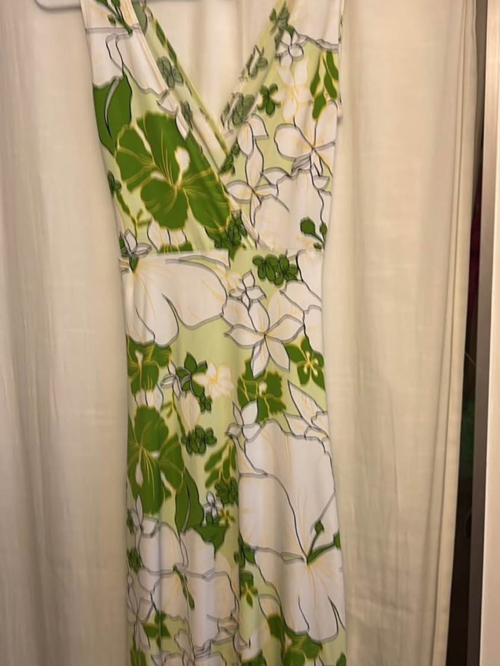 Floral V-Neck Green and White Maxi Dress